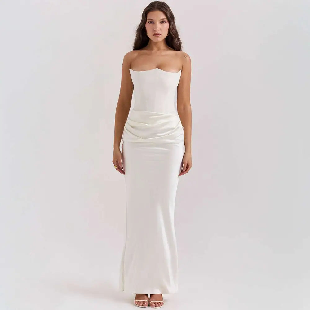 Red Satin Long Dress Sexy Fashion Bandeau Mermaid Gown