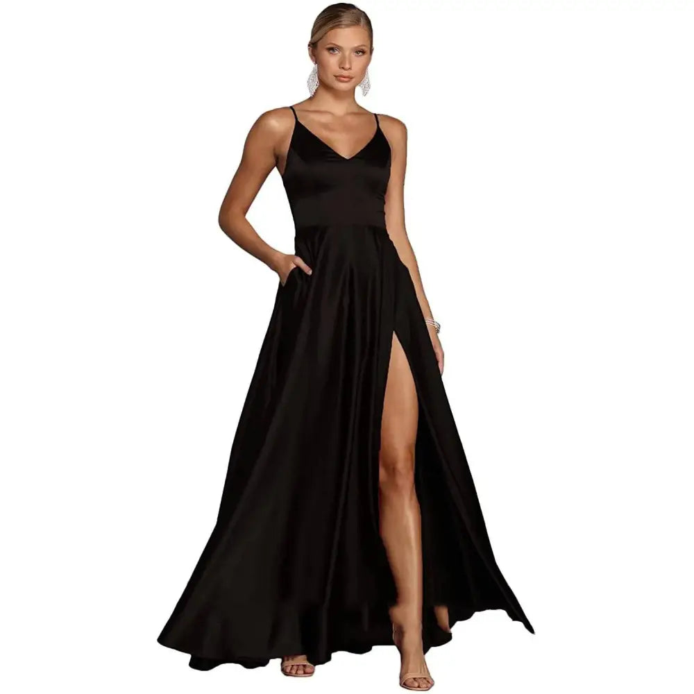 Red Satin Temperament Long Dress