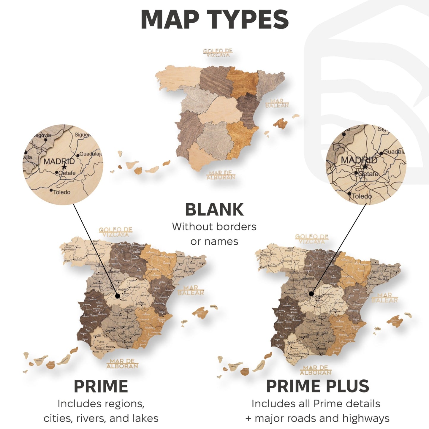 Wooden Map of Spain – Multicolor