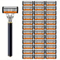 Replacement Razor Blades Safety Shaver Set with Anti-Slip Metal Handle with 1 Razor + 36 Blades