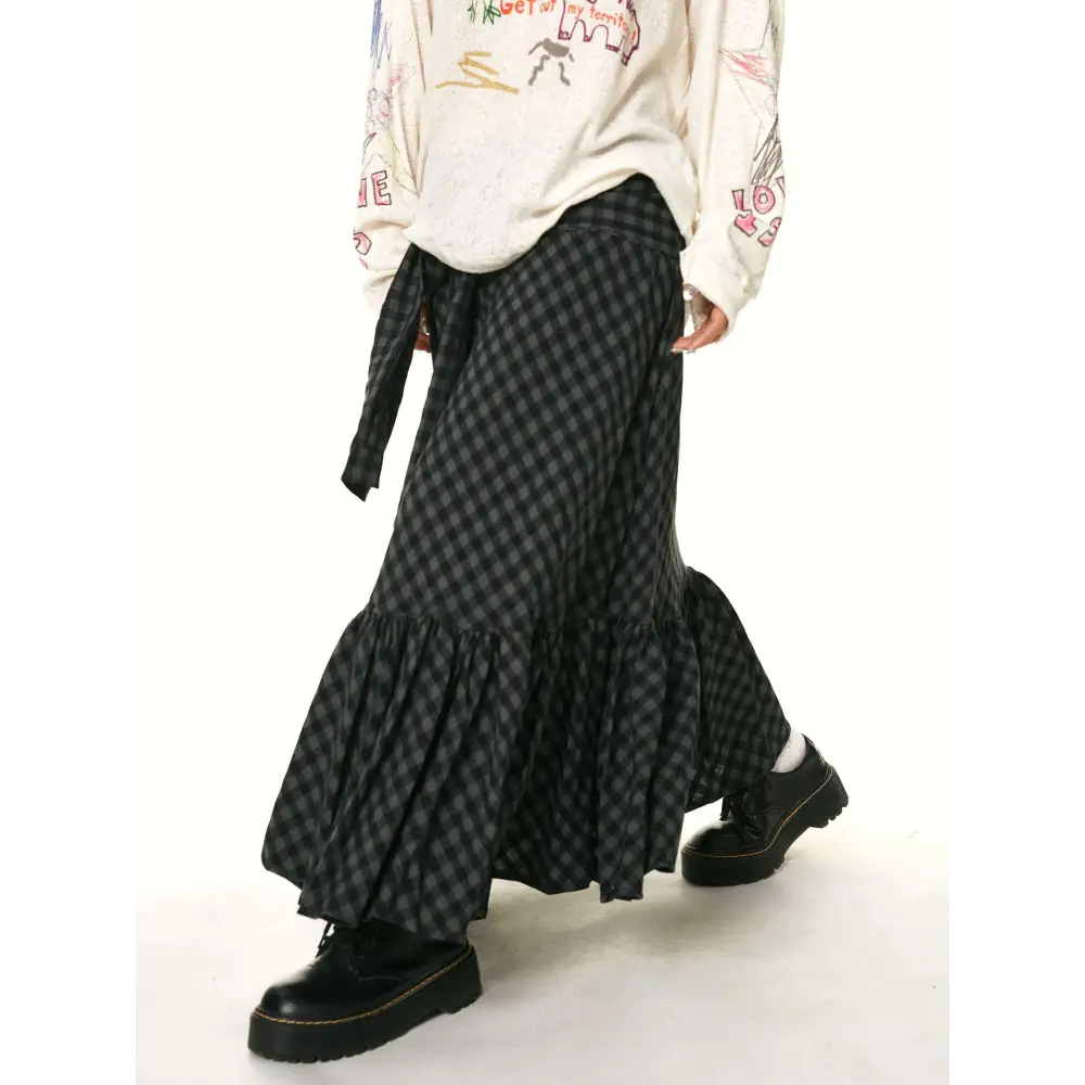 Retro Easy Matching Ruffled Plaid Fishtail Skirt