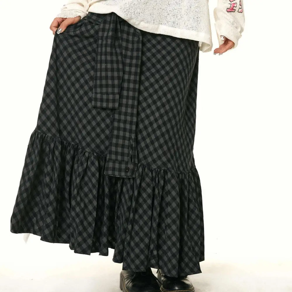 Retro Easy Matching Ruffled Plaid Fishtail Skirt