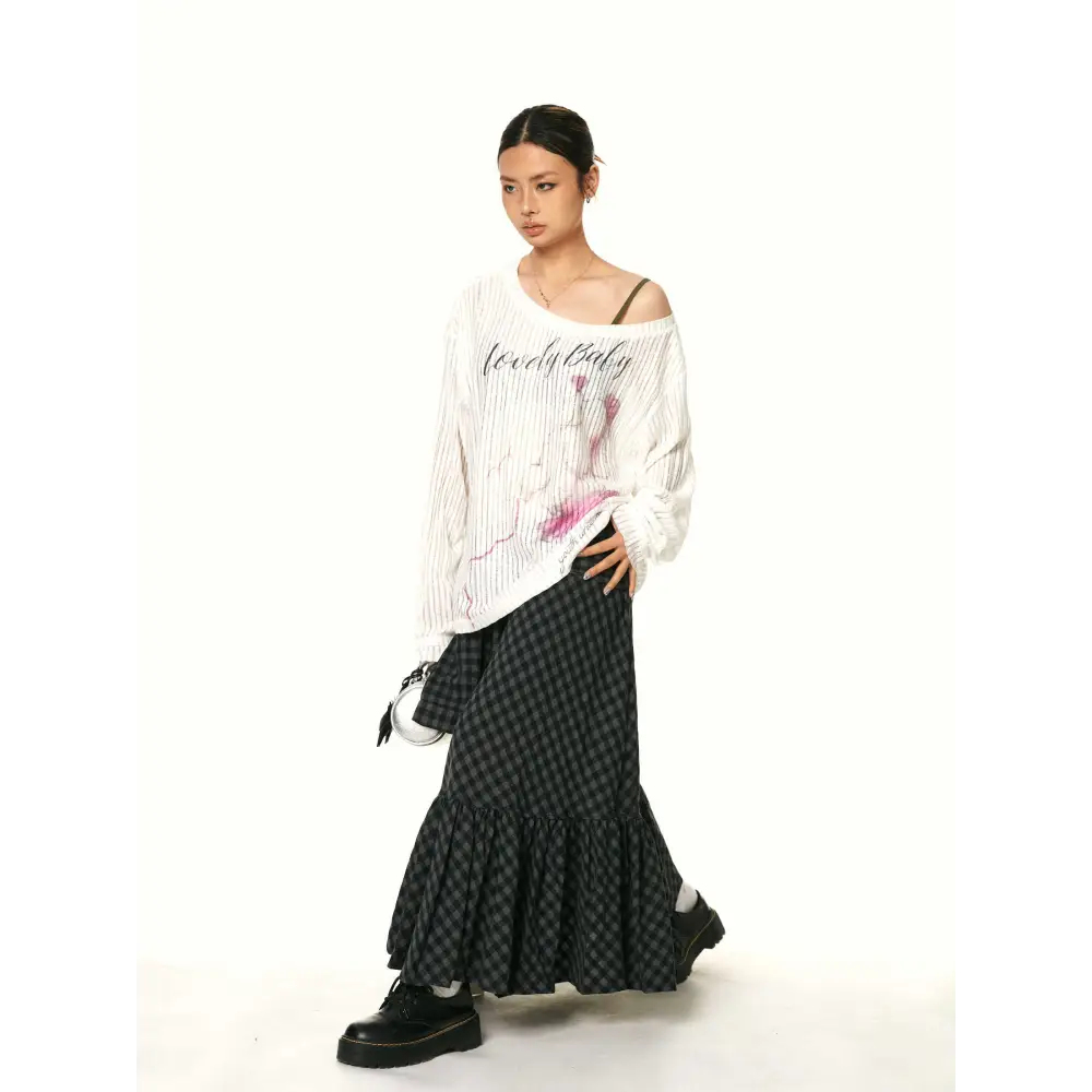 Retro Easy Matching Ruffled Plaid Fishtail Skirt