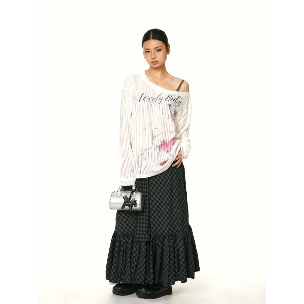 Retro Easy Matching Ruffled Plaid Fishtail Skirt