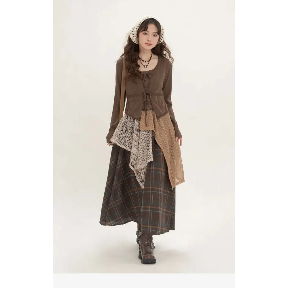 Retro Minority Irregular Plaid A Line Skirt