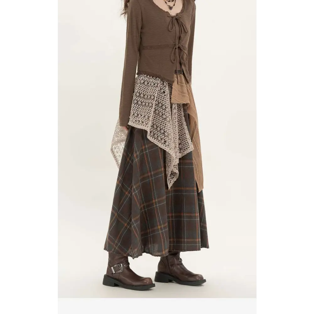 Retro Minority Irregular Plaid A Line Skirt