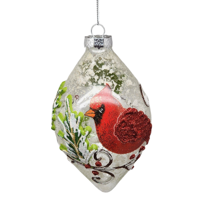 Teardrop Glass Ball Ornament With Cardinal Scene