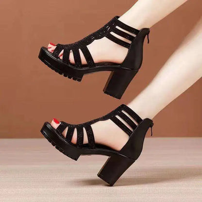 Rhinestone Fish Mouth Medium Platform Sandals