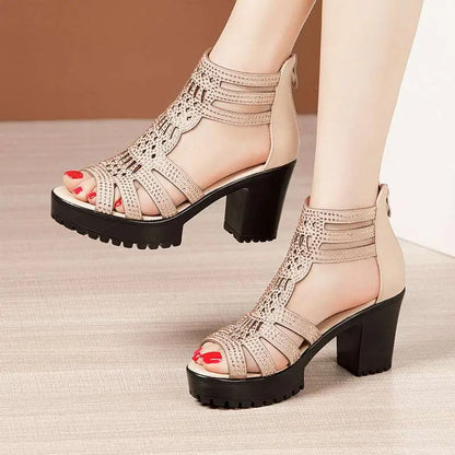Rhinestone Fish Mouth Medium Platform Sandals