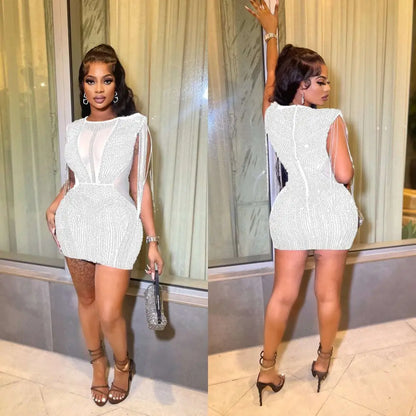 Rhinestone Mesh Hot Drilling Mini Dress