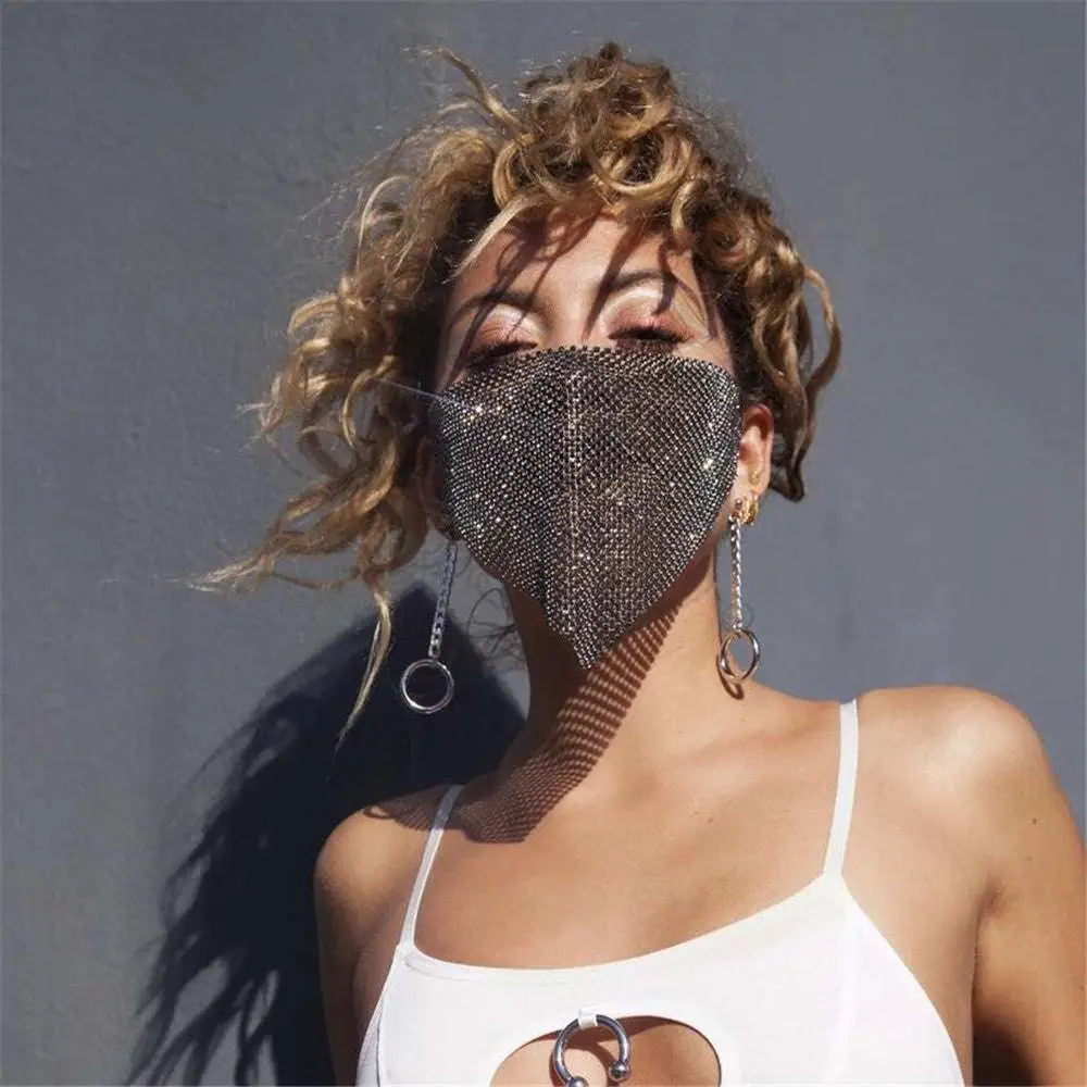 Rhinestone Metal Flash Mesh Face Mask