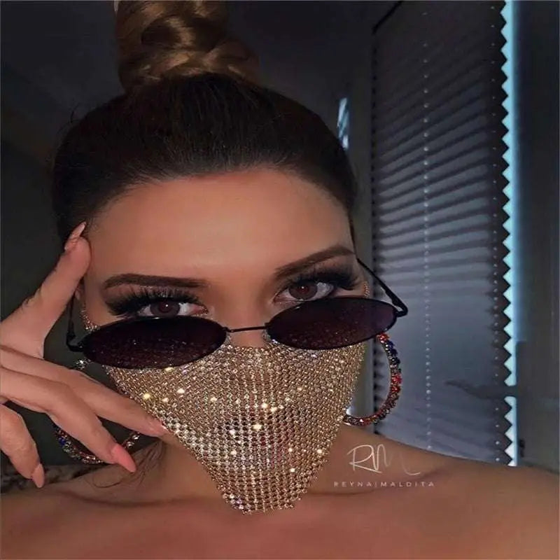 Rhinestone Metal Flash Mesh Face Mask