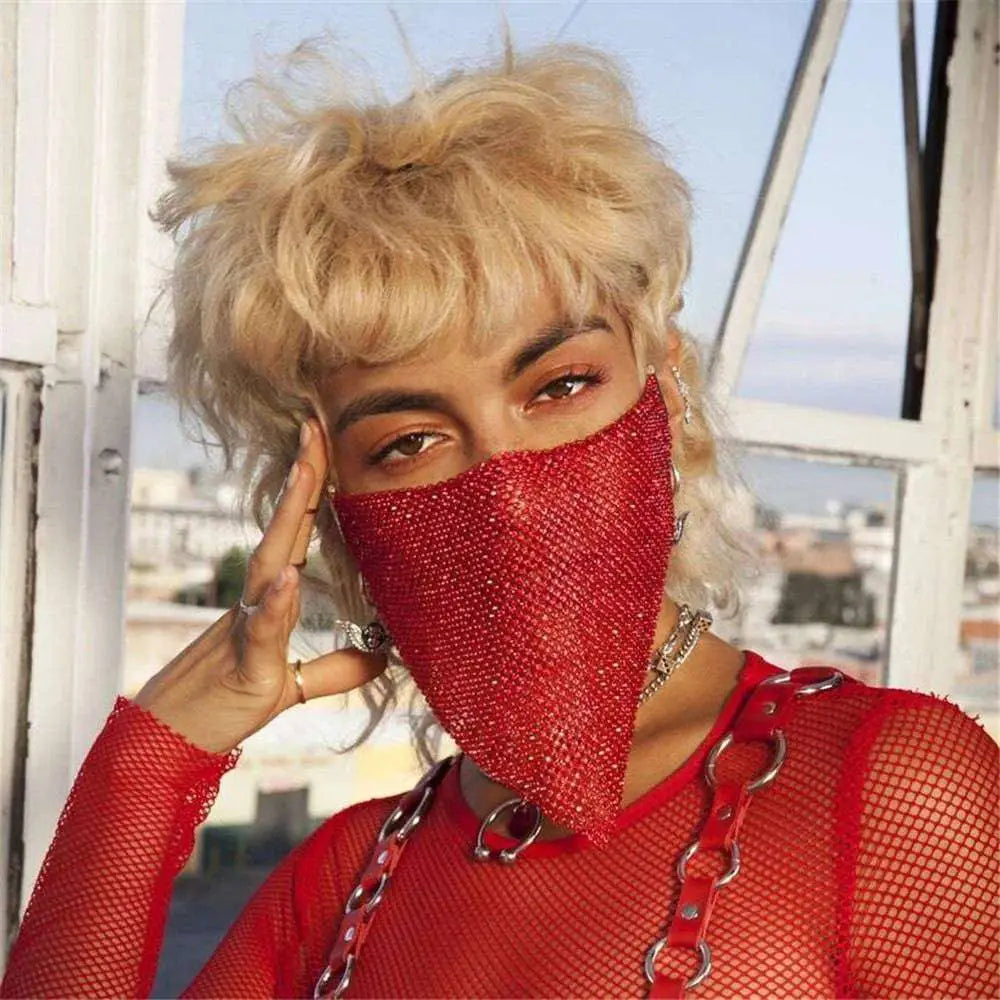 Rhinestone Metal Flash Mesh Face Mask