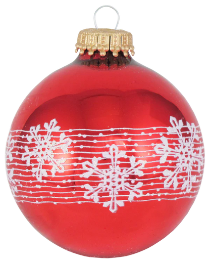Christmas By Krebs 2 5/8 Glass Balls - Gold Caps - Glitter Band Snowflake - 4 Pack