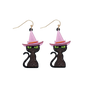 Purple Hat Black Cat Earrings