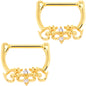 9/16 Clear CZ Gem Gold Tone Anodized Ancient Swirl Nipple Clicker Set