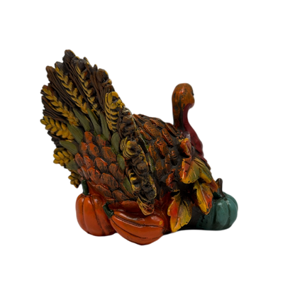 Resin Bountiful Harvest Turkey Figurine Looking Left