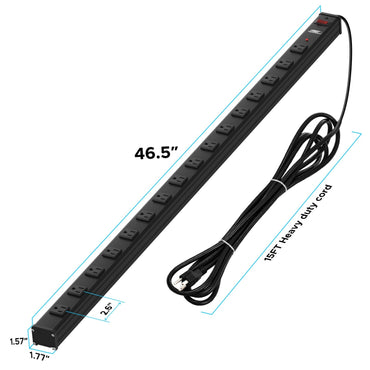 CRST 16-Outlet Metal Power Strip Surge Protector, 1800 Joules, 2.6" Ultra-Wide Spaced Outlets for Large Adapters, 15ft Heavy Duty Cord, Industrial Mountable Design with EMI Filter