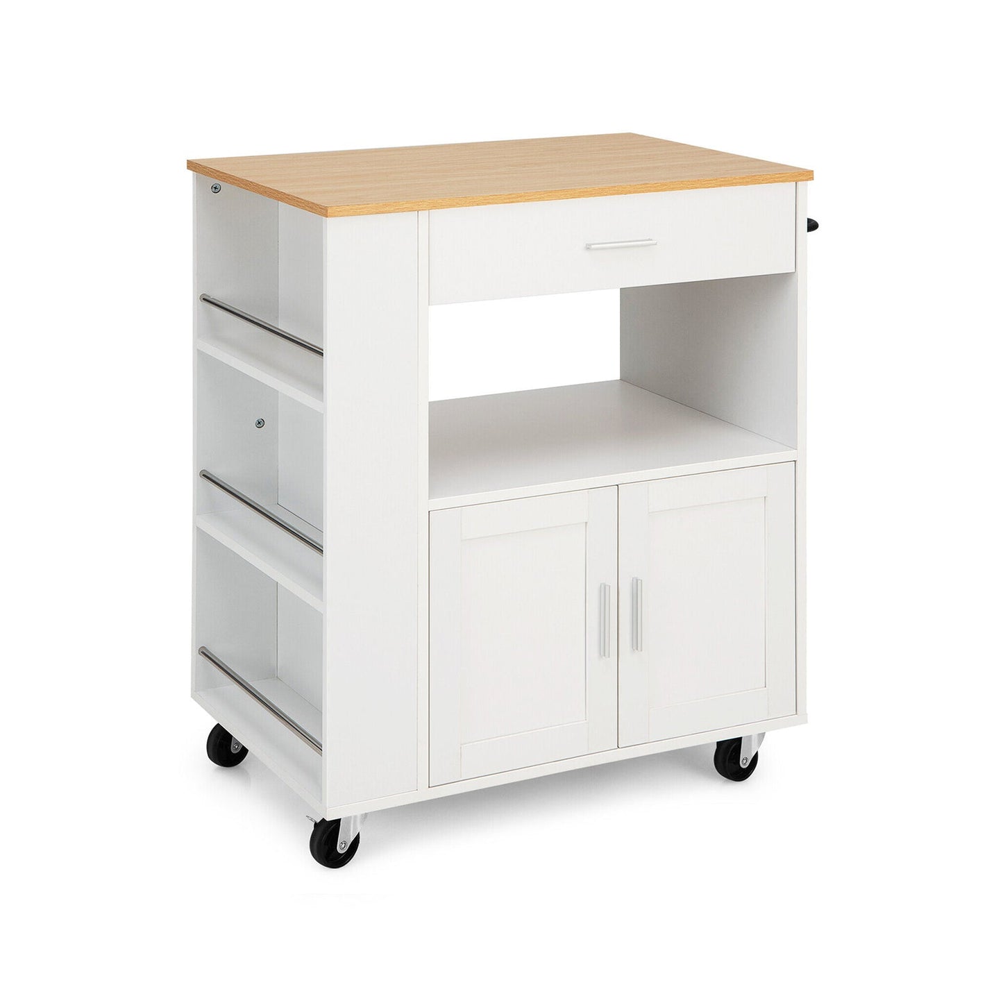 Rolling Kitchen Trolley with 3 Spice Racks Drawer and Open Shelf