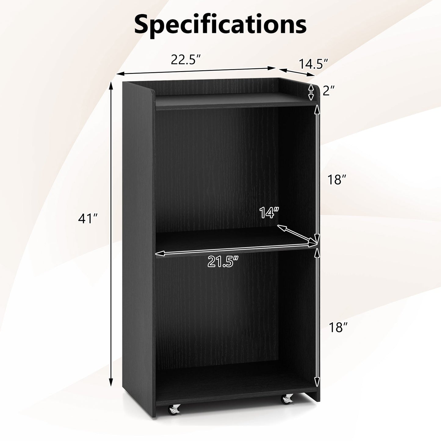 Rolling Podium Stand with 2 Shelves and Lockable Wheels