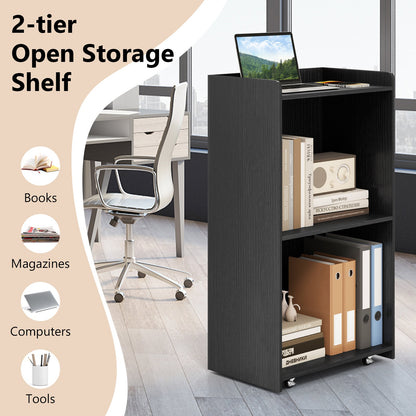 Rolling Podium Stand with 2 Shelves and Lockable Wheels