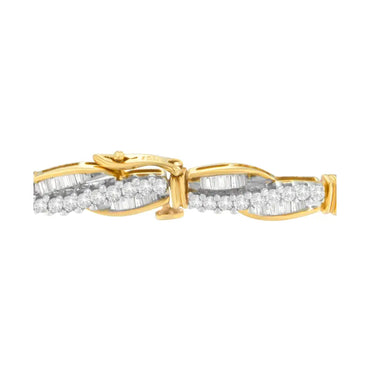 3 cttw Round and Baguette Diamond Winding Bracelet in 14K Yellow Gold