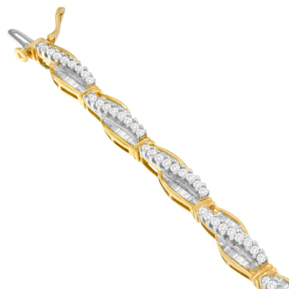 3 cttw Round and Baguette Diamond Winding Bracelet in 14K Yellow Gold