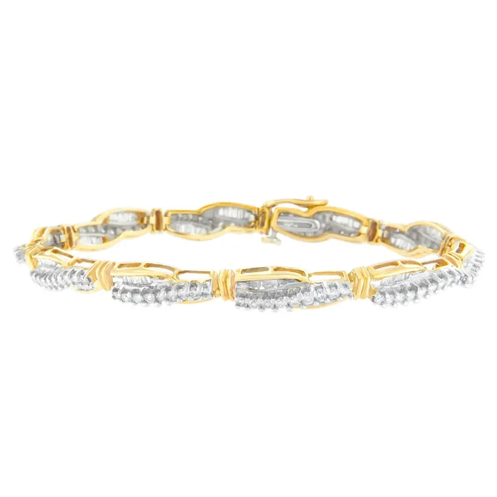 3 cttw Round and Baguette Diamond Winding Bracelet in 14K Yellow Gold