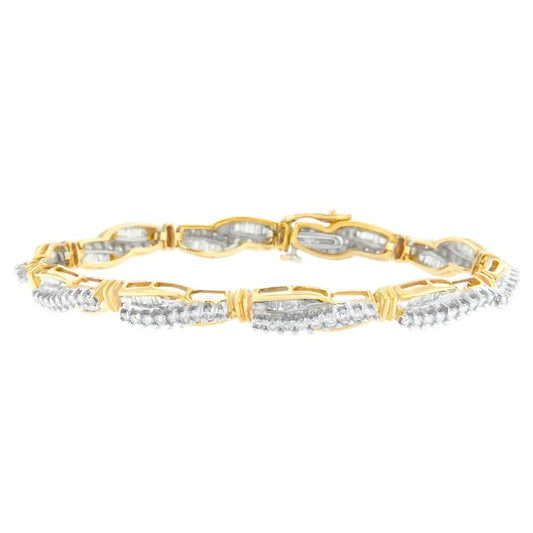 3 cttw Round and Baguette Diamond Winding Bracelet in 14K Yellow Gold