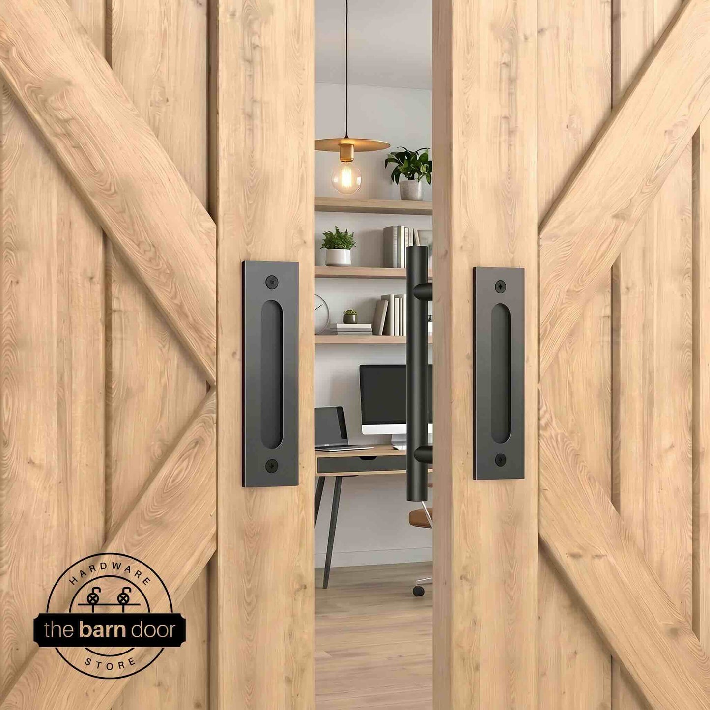 12" Round Pull & Flush Barn Door Handle Combo