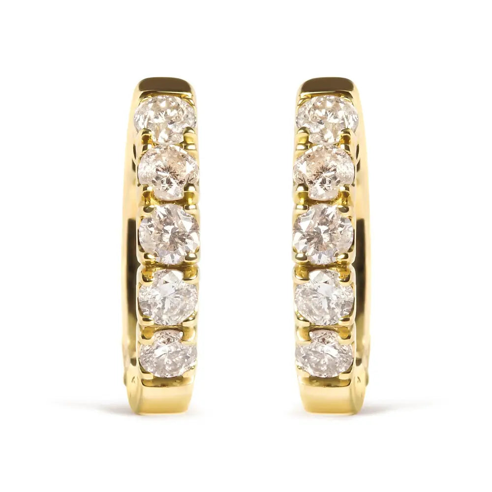 Round-Cut Diamond Hoop Earrings in 10K Yellow Gold – 1/2 Cttw
