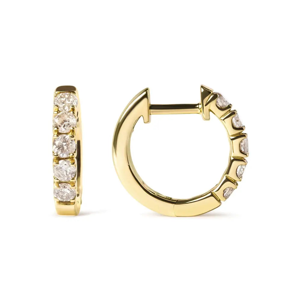 Round-Cut Diamond Hoop Earrings in 10K Yellow Gold – 1/2 Cttw