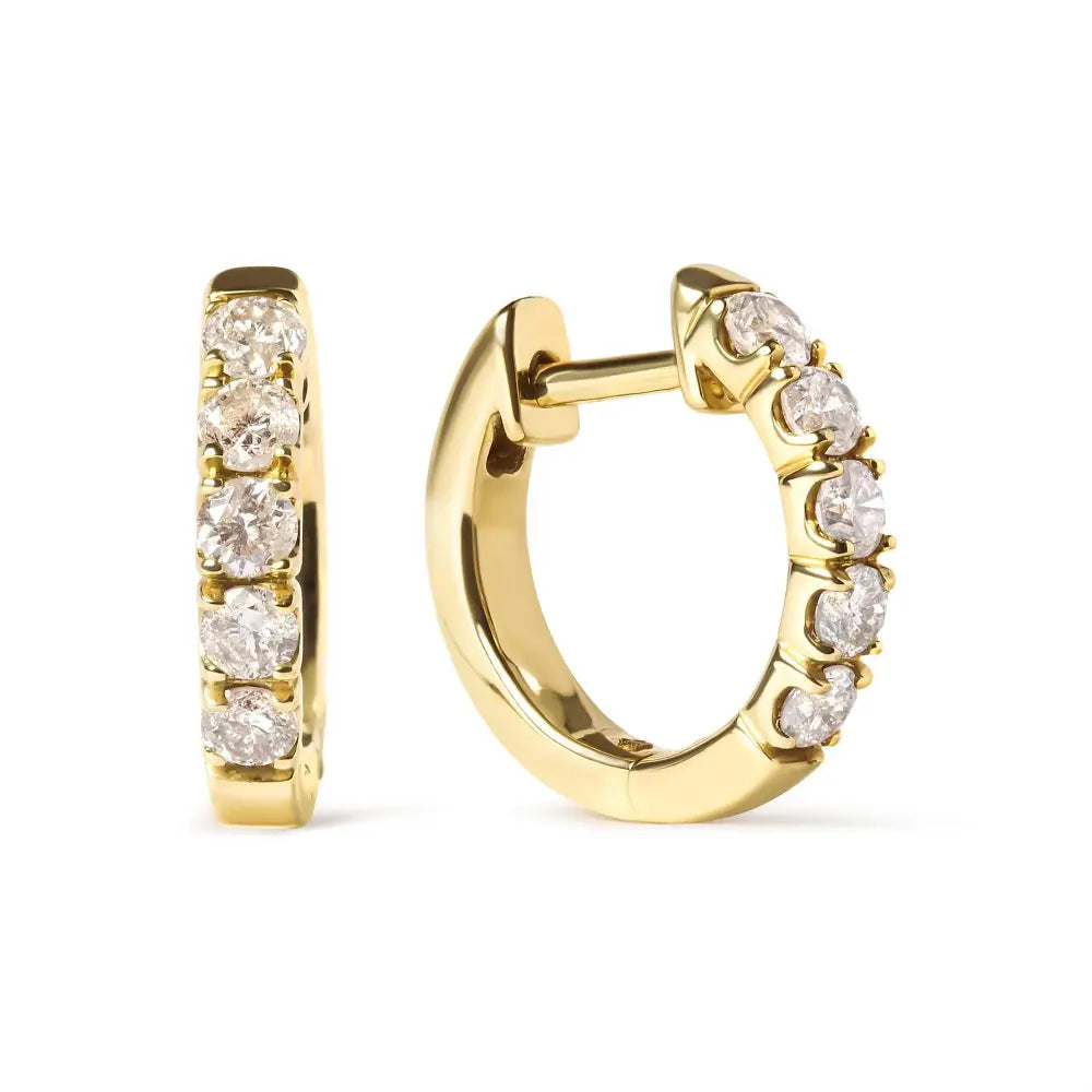 Round-Cut Diamond Hoop Earrings in 10K Yellow Gold – 1/2 Cttw