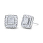 Round & Princess Cut Diamond Halo Stud Earrings in 14K White Gold – 1 cttw