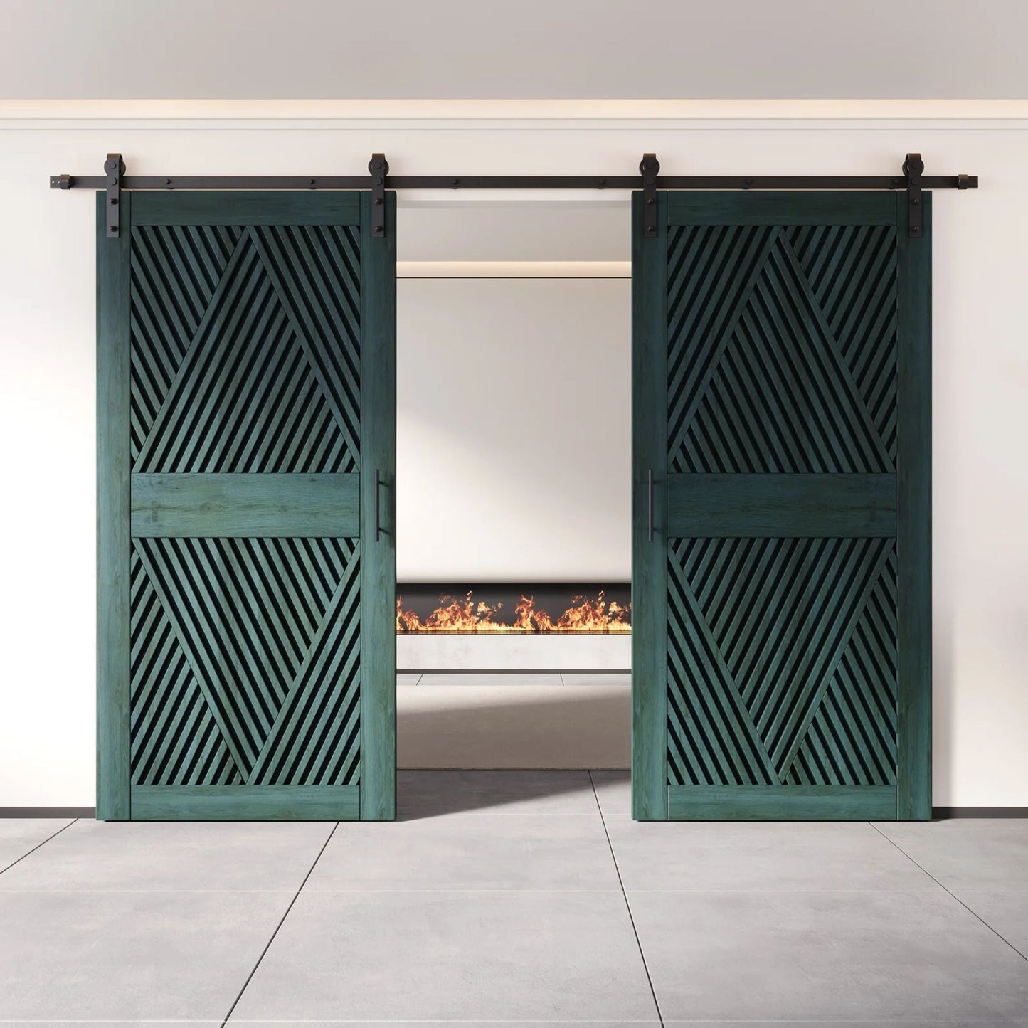 Diamond Pattern Double Door Barn Door Kit | Black Barn Door Hardware
