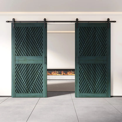 Diamond Pattern Double Door Barn Door Kit | Black Barn Door Hardware