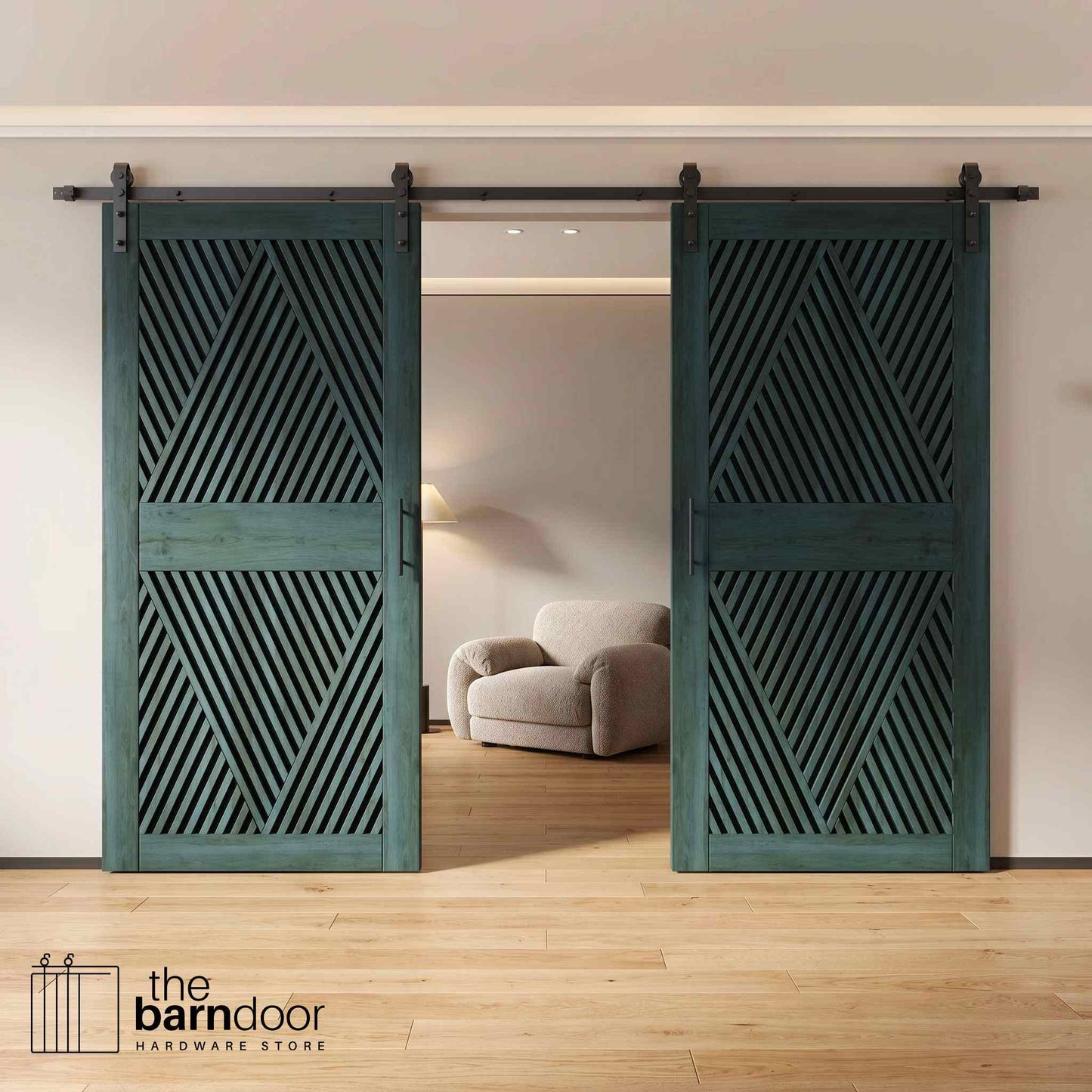 Diamond Pattern Double Door Barn Door Kit | Black Barn Door Hardware