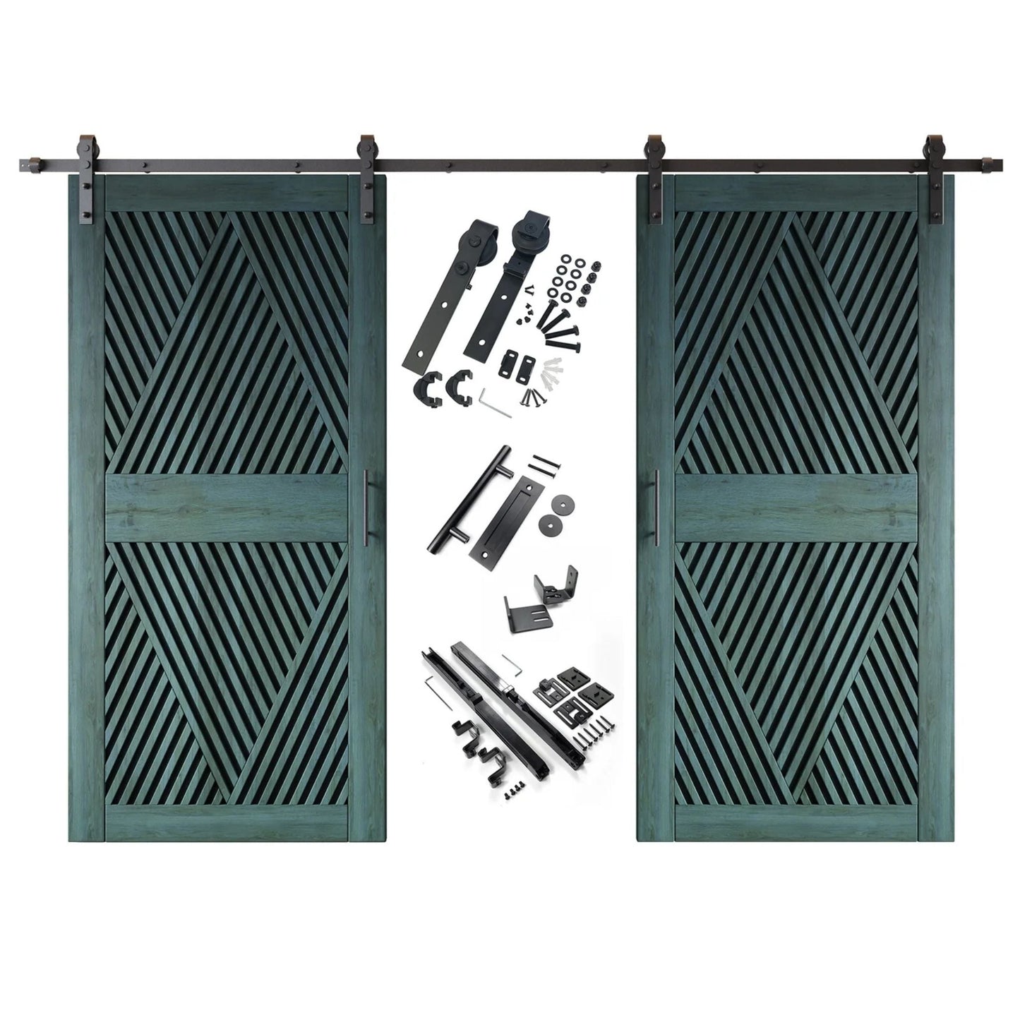 Diamond Pattern Double Door Barn Door Kit | Black Barn Door Hardware