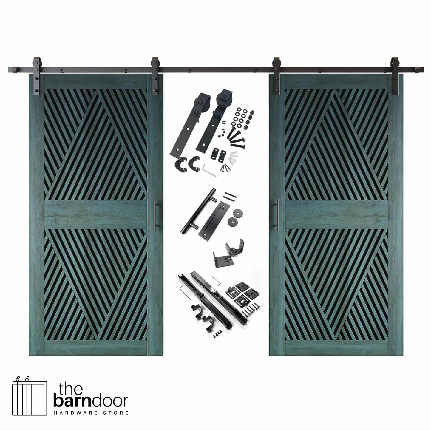 Diamond Pattern Double Door Barn Door Kit | Black Barn Door Hardware