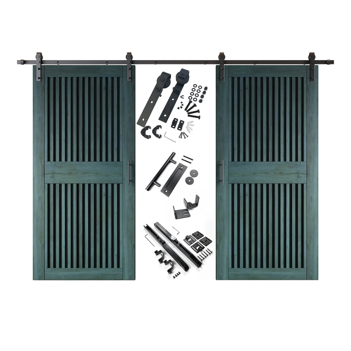 Vertical Slat Double Door Barn Door Kit | Black Barn Door Hardware