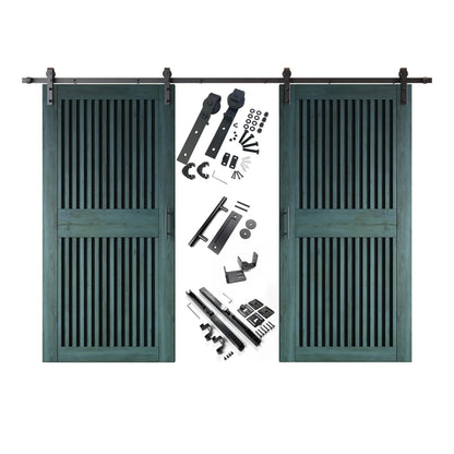 Vertical Slat Double Door Barn Door Kit | Black Barn Door Hardware