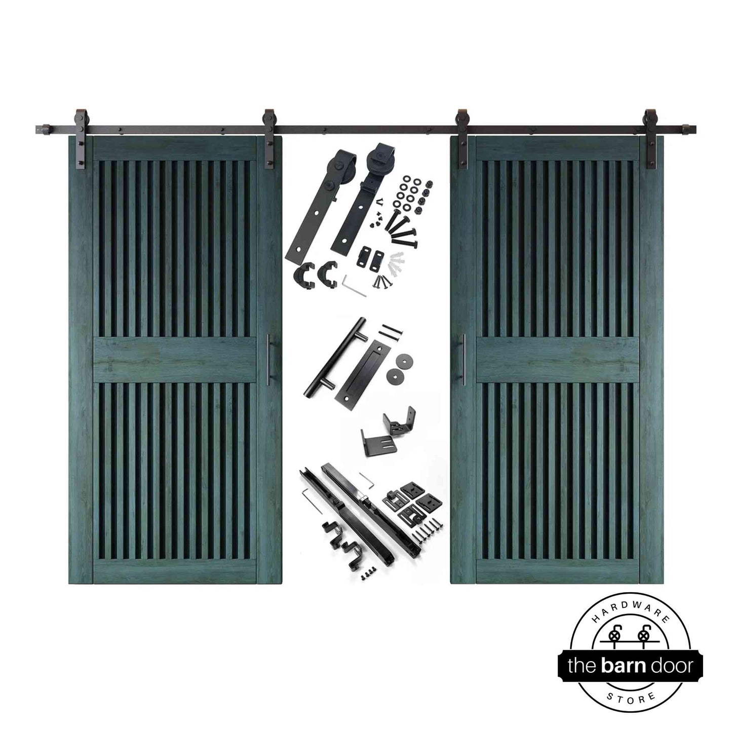 Vertical Slat Double Door Barn Door Kit | Black Barn Door Hardware