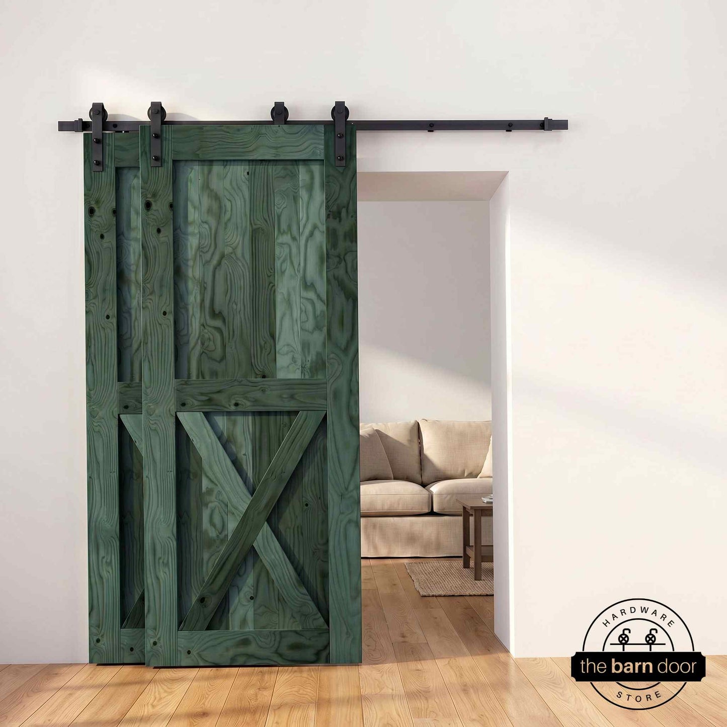 Classic Single Bypass 2 Door Barn Door Kit | Black Hardware
