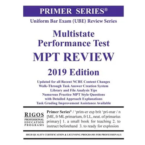 Rigos Primer Series Uniform Bar Exam (UBE) Review Series Multistate Performance Test (MPT Review) - Paperback