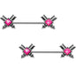 5/8 Pink Faux Opal Crossed Arrows Barbell Nipple Ring Set