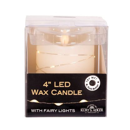 4" Battery Operated Flicker Flame White Candle With Fairy Lights