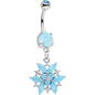 Aqua Blue CZ Gem Epic Ice Flower Dangle Belly Ring