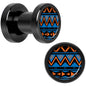 Blue Orange Tribal Print Black Anodized Screw Fit Plug Set 4G