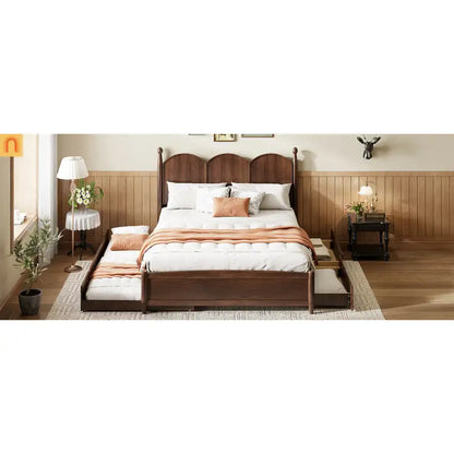 Bed Frame Queen Walnut Drawers Twin XL Trundle Pullout