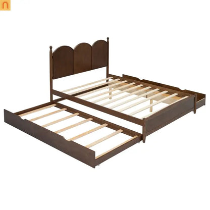 Bed Frame Queen Walnut Drawers Twin XL Trundle Pullout